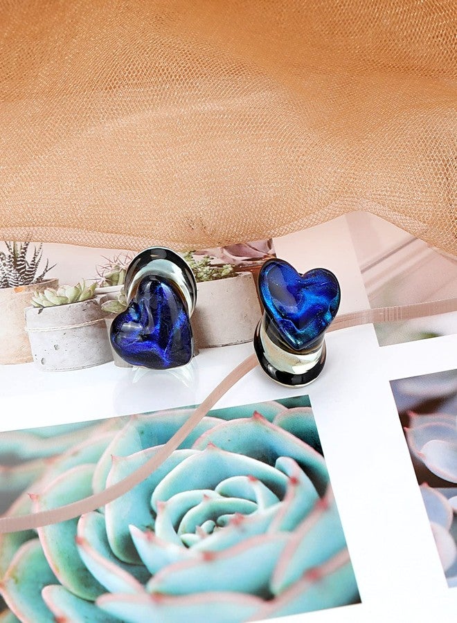 Qmcandy 2pcs Glass Heart Shaped Ear Tunnels Ear Stretcher Expander Piercing Gauges 12mm, blue - Image 5